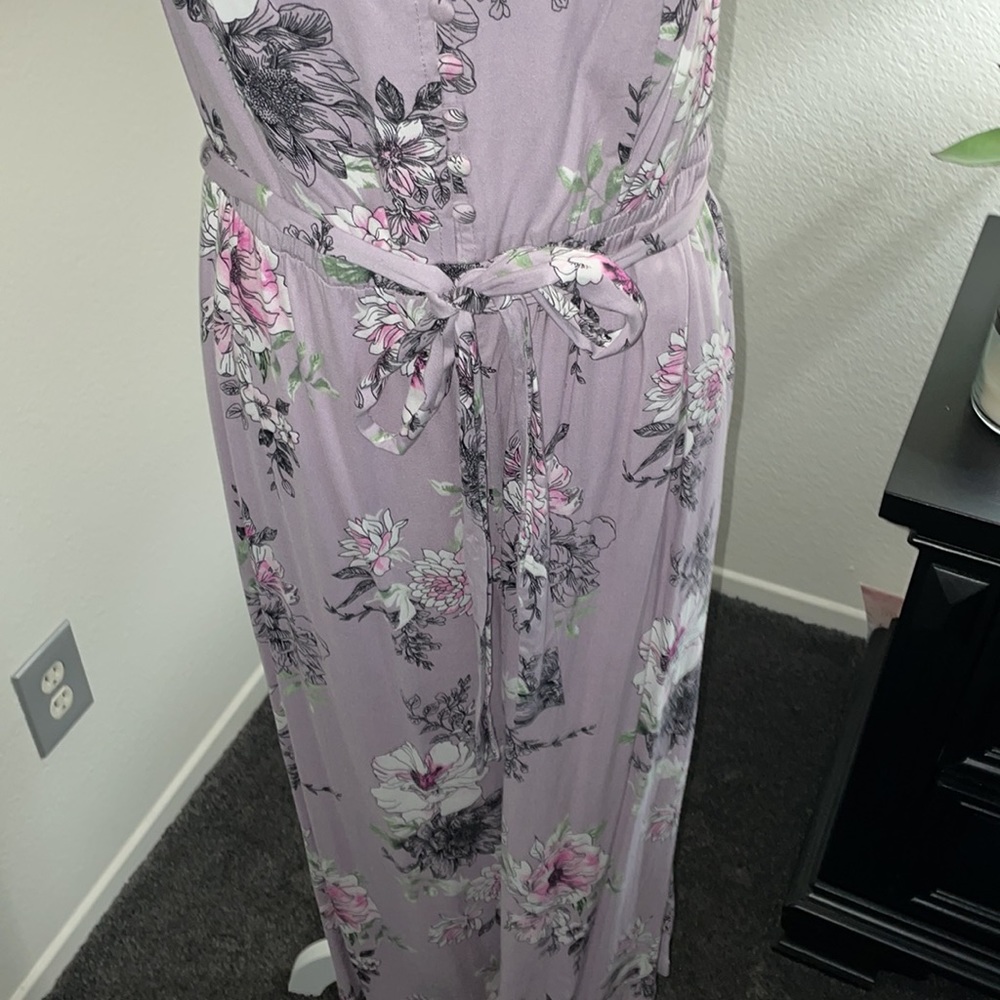 Torrid Floral Challis Self Tie Culotte Jumpsuit Romper Lilac Purple size 00 - Picture 3 of 10